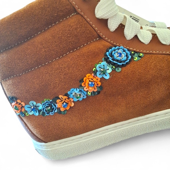 Coach Suede High Top Sneakers with Sequin Floral Embellishment - Picture 7 of 15